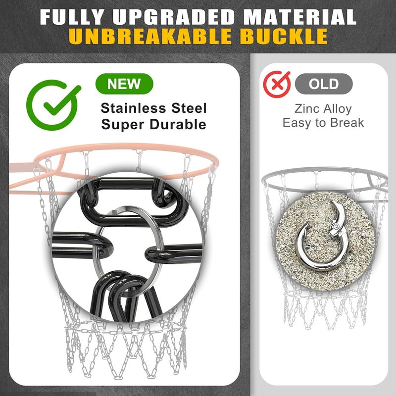 KingDolly Upgraded Buckle Chain Basketball Net, Rust-Proof Coated Metal Basketball Net Outdoor with 12 Loops Snap Links, 18" Universal Fit Chain Net for Basketball Hoop - No Tools Installation - Image 4